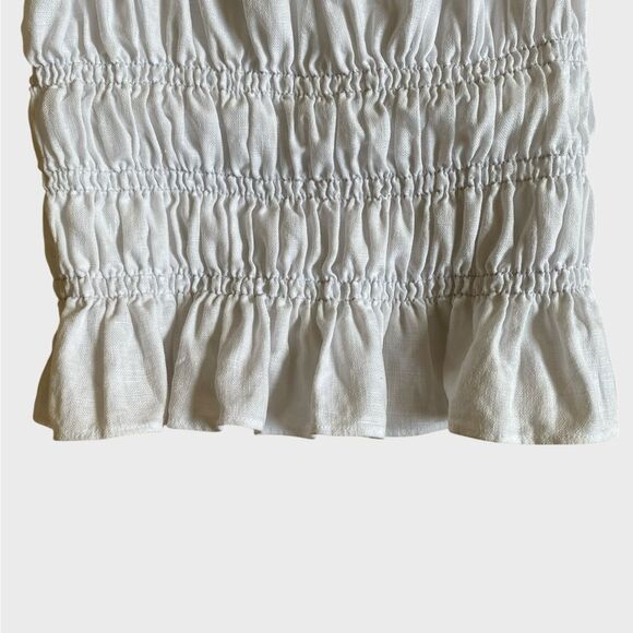 Reformation Shirred Tie-Strap Linen Top Women's Size M White Ruffle Hem Coquette - Picture 6 of 14